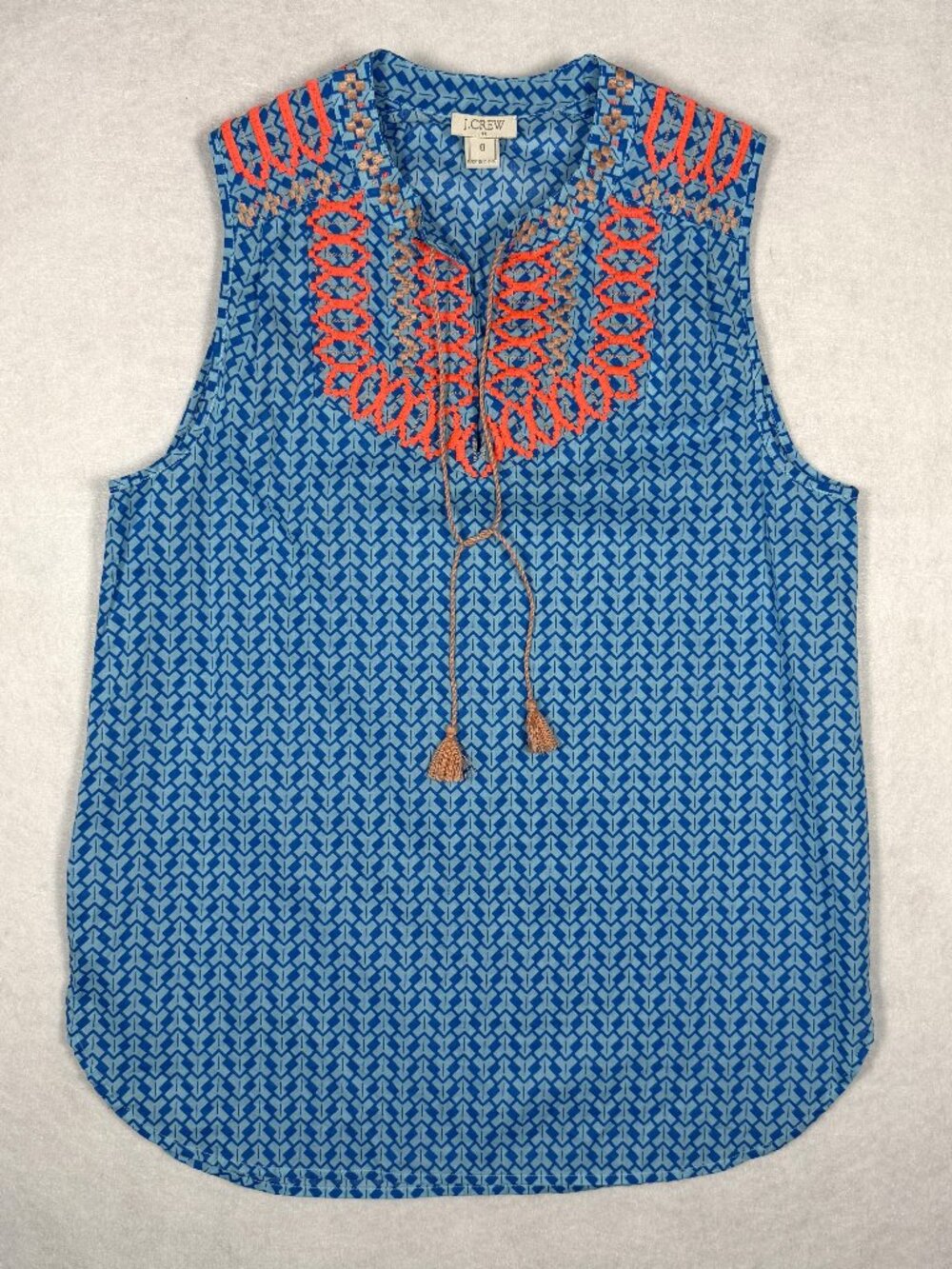 J. Crew Women's Boho Embroidered Tasseled Tank Top Size 0 Gently Used